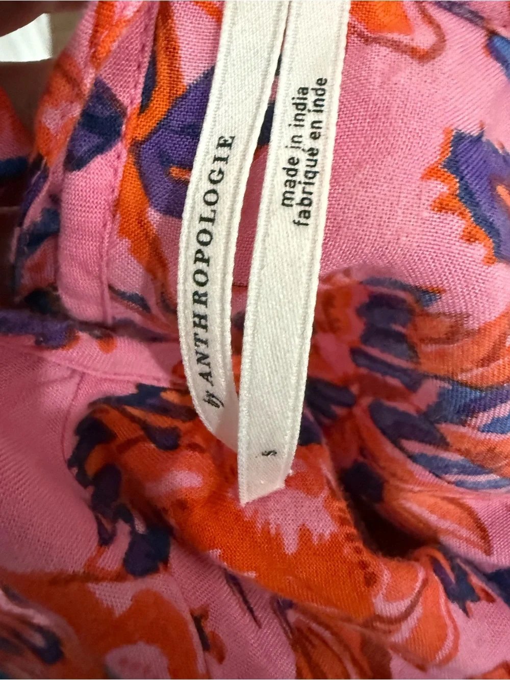 Anthropologie Floral Boho Mini Dress Pink Multicolor 3/4 Sleeve S Cottagecore - Picture 3 of 3